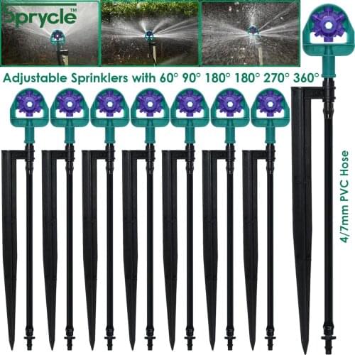 SPRYCLE Water Drip Irrigation Adjustable Sprinklers 60/90/180/270/360 Degree 195MM Stake for Watering Potted Plants Garden Tools