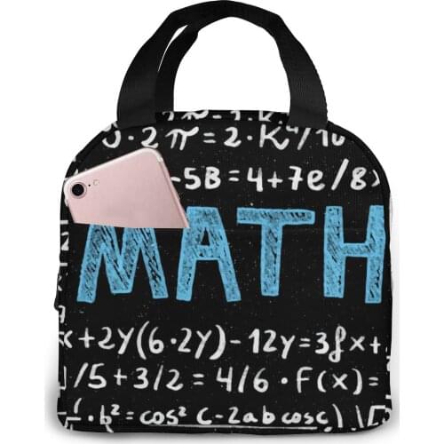 Math Background Cooler Bag Portable Zipper Thermal Lunch Bag Convenient Lunch Box Tote Food Bag