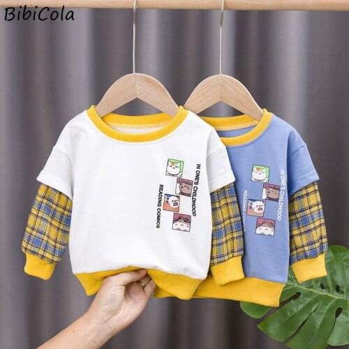 Spring And Autumn Boys Clothes Stitching Sweater Cartoon Letter Pattern Fashion Round Neck Top