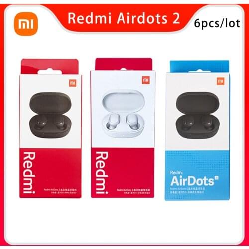 6 Pieces original Xiaomi Airdots 2 TWS Bluetooth Earphone Stereo bass BT 5.0 headphones With Mic Handsfree Earbuds AI Control
