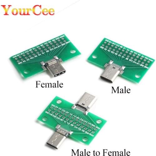 Type-C 24P 2.54mm Male to Female USB 3.1 Test PCB Board Adapter Type C Connector Socket For Data Line Wire Cable Transfer