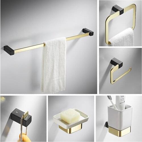 Six-piece black gold towel rack kit bathroom towel bar paper Holder towel hook clothes hook pendant