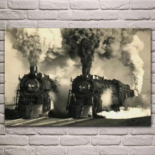 Vintage old steam locomotive train monochrome living room decoration home wall art decor wood frame fabric posters KJ858