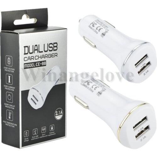 Winangelove Dual usb port car charger 2.1A+1A Power adapter charger for samsung iphone 7 8 x smart phone with retail package
