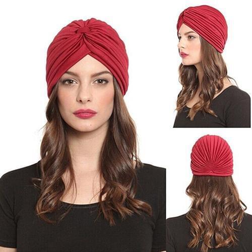 Women Stretchy Hat Turban Head Wrap Band Chemo Bandana Hijab Pleated Indian Cap
