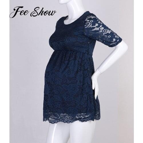 Women Maternity Blouses Evening Party Stylish Flower Hollow Lace Middle Sleeve Tops Boat Neck Shirt For Pregnant Photography