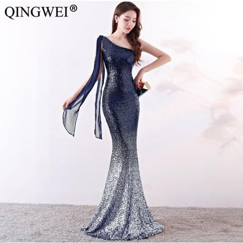 2019 new gradient beads fishtail celebrity car model nightclub sexy fashion fishtail party evening dress, long dress party dress