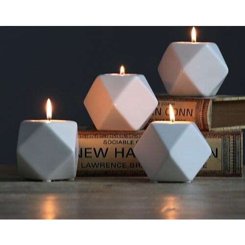 1Pc Ceramic Candle Holders Ornaments Creative Geometric Candlestick With Anti-slip Pad Home Decorations Handmade Crafts Candles