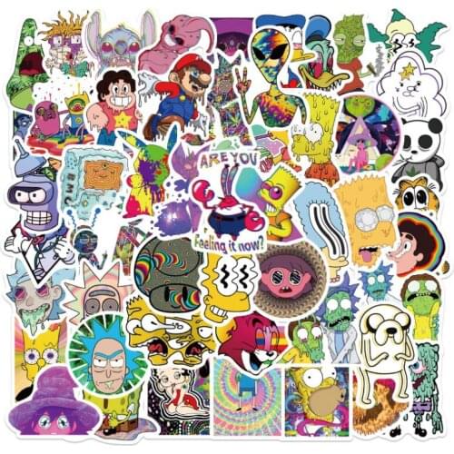 10/30/50Pcs/Set Psychedelic aesthetic mixed cartoon character For Snowboard Laptop Luggage Fridge Car- Styling Vinyl Decal