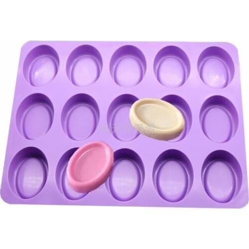 15 Hole Oval Handmade Food Grade Silicone Soap Mold for Making Bread Cookies Egg Shape Candy Mold Cake Decorating Tools