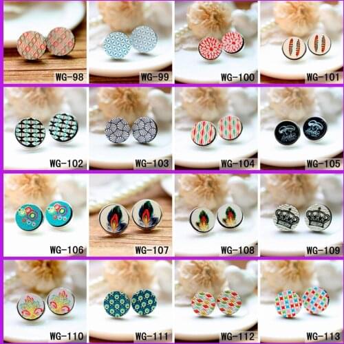 16mm Round Unique 3D Embossed Coloured Drawing pattern Laser Cut wood Cabochon DIY for Rings,Earring,Brooch,Necklace WG(98-113)