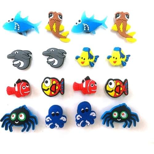 16 Pcs/Lot Fish Octopus Dolphin PVC Shoes Charms For Clog Shoes Decorations Bracelet Party Favor Shoes Decoration Children Gift