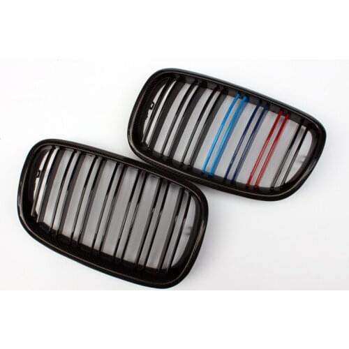 2007-2013 X5 E70 X6 E71 2 Lines Carbon Fiber Front Kidney Grill for BMW X5 X6 Car Styling Bumper Mesh Grille