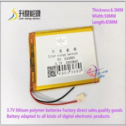3.7V 3000mAH 635085 polymer lithium ion / Li-ion battery for tablet pc POWER BANK GPS e-book speaker