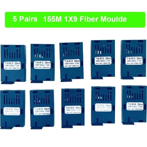Free shipping 5 Pairs 155M Single fiber SC connector bidi 20km 1*9 module optical transceiver for 100M media converter HTB-3100