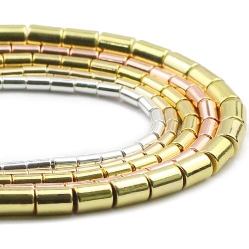 Cylinder 1/2/4/6MM Rose Gold Natural Stone Hematite Spacer Round Loose Beads For Jewelry Making Handmade Pendant DIY Bracelet