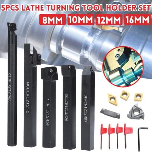 8mm 5Pcs 40Cr Alloy Steel Lathe Turning Tool Holder Set With Insert Wrenches For Lathe Turning Tool