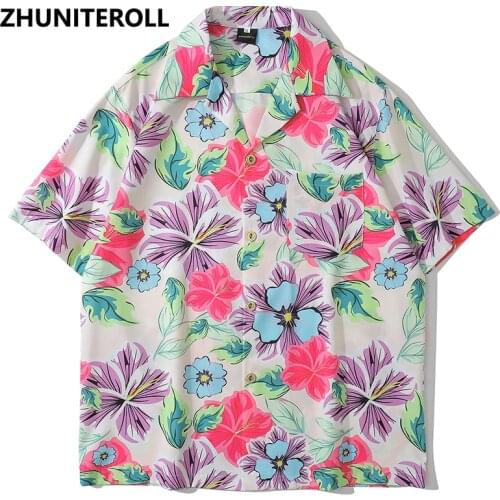 Fashion Harajuku Hawaiian Blouse Hip Hop Streetwear Flowers Print Short Sleeve Vintage Shirts Casual Men Summer Tops Clothing