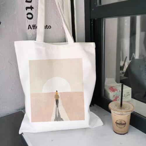 Women Canvas Shopping Bag Art Cartoon Printing Cotton Cloth Shoulder Bag Eco Handbag Tote Reusable Grocery Shopper Bags