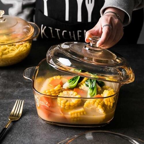 Material thickened solid heat-resistant tempered glass pot with lid suitable for cold and hot transparent kitchen household