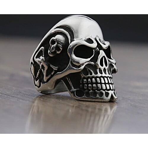 Gothic Skull Stainless Steel Kapala Rings Men 2021 Punk Biker Skull Rings Jewellery Hip Hop Free Shipping Wholesale