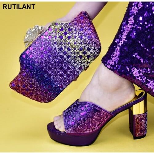 African Matching Shoes and Bags Italian In Women Italian Shoes with Matching Bags Set Decorated with Rhinestone Pumps Women Shoe
