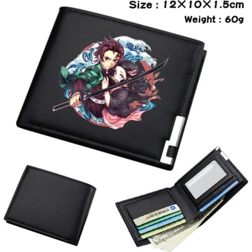 Anime Demon Slayer Student Otaku Short Wallet PU Bifold Purse Photo Passcard Card Holder Mens Womens Black Wallet