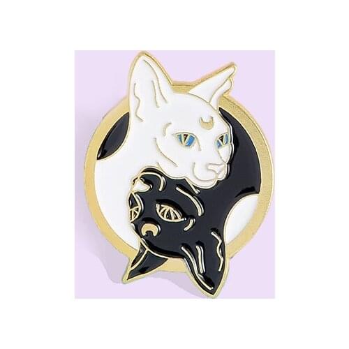New Tai Chi Gossip Couple Black and White Cat Round Brooch Animal Romantic Badge Cute Cartoon Creative Student