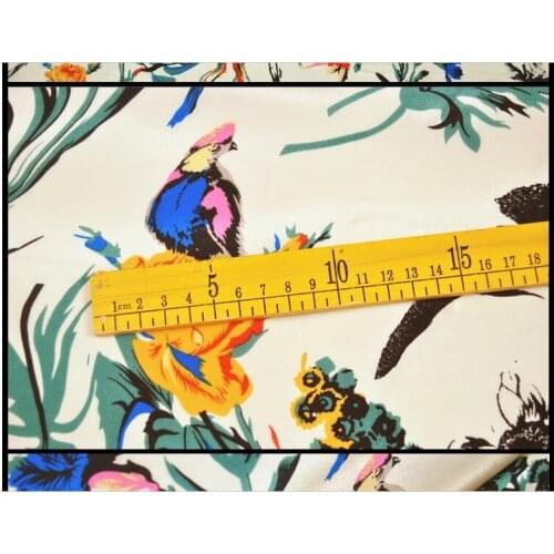 LEO&LIN Ink big birds bird parrot flower printed silk crepe de chine dress shirt silk fabrics (1 meter)
