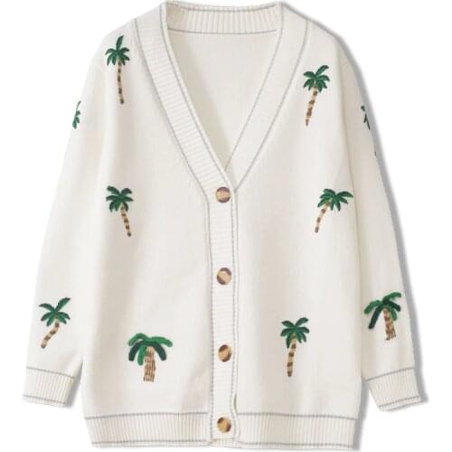 Fashion Womens Sweaters Knitting 2020 Runway Luxury European Design Party Style Womens Clothing Coconut Embroidery Cardigans