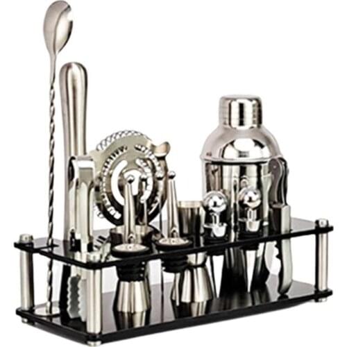 17pcs 350ml/750ml Stainless Steel Cocktail Shaker Set Mixer Drink Bartender Bar Bartending Tool Set With Wooden Stand Shaker