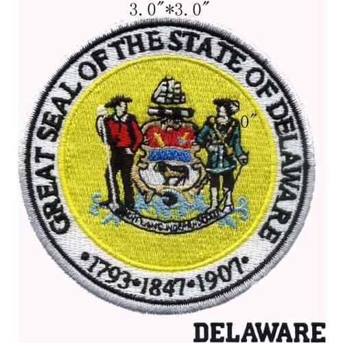 Delaware State Seal 3" diameter embroidery patch for flower embroidery fabric/two people/phone number