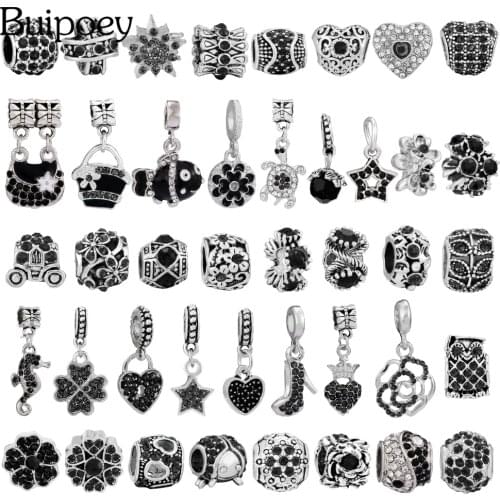 Buipoey Fish & Turtle Pendant Black Owl & Flowers Beaded Seahorse Charm Fit Charms Bracelets Necklace Jewelry Accessories