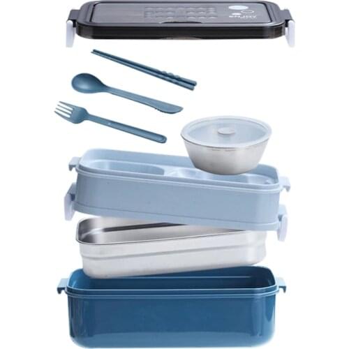 Portable Stackable Kids Lunch Box Stainless Steel Food Soup Storage Bowl Adult Plastic Tableware Leak-proof Insulated Bento Box