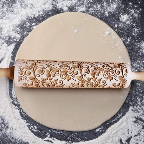Christmas Print Rolling Pin/Flower Wooden Rolling Pin Embossing Rolling Pin Embossed Rolling Pin Wood Christmas Rolling Pin