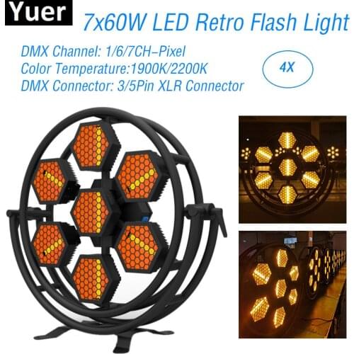 4Pcs/Lot 7x60W LED Retro Flash Light DMX512 Sound Control LED DJ flashing Light dance club Party Effect Stage Disco Strobe Light