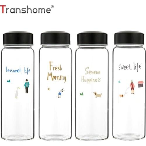 Transhome Creative Glass Bottle 400ML Cute School Glass Water Bottle Outdoor Sports Bottle For Water Tea Coffee Milk Bottles