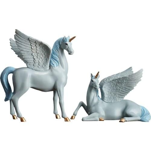 Creative Mythology Resin Unicorn Pegasus Ornaments Nordic Style Room TV Cabinet Wine Cabinet Desktop Handicraft Decorations