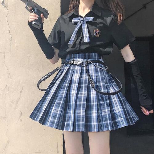 Japanese Harajuku High Waist JK Uniform Women Suits Plaid Mini Skirt Ins School Uniforms Skirt A-line Ulzzang Three Piece Set