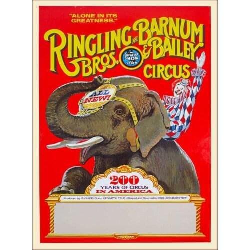 Ringling Bros Barnum Bailey Years Elephant Vintage Circus Travel Silk Poster Wall Sticker Decoration Gift