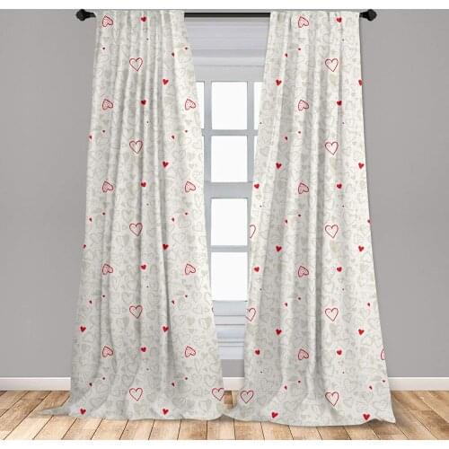 Hearts Curtain Sketch Style Valentines Day Contrasting Colors Various Motifs Love Theme Window Curtain Living Room Bedroom