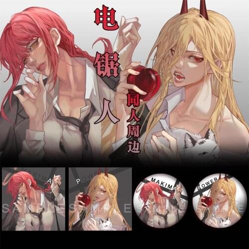 Anime Chainsaw Man Makima Power Badge Brooch Button Pin Medal Through card Cosplay Souvenir Cartoon Accessories Decor Xmas Gift