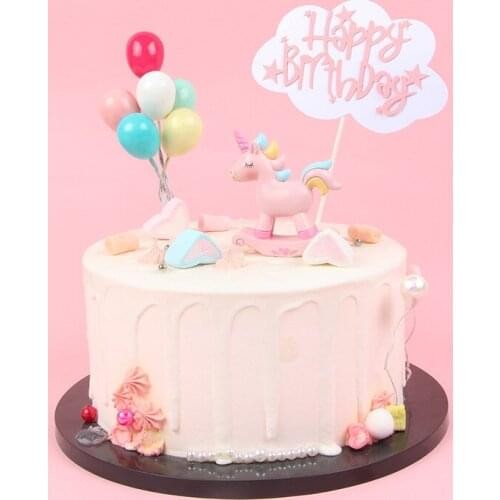 1 Pcs Pink Unicorn Balloons Cake Flags Happy Birthday Cake Topper Table For Kids Birthday Wedding Party Decorating