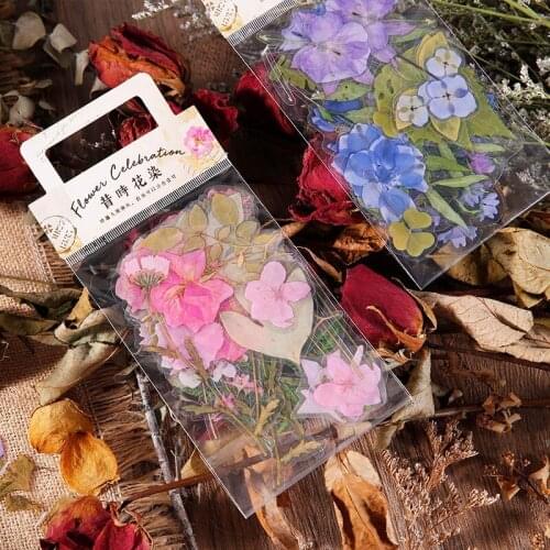 16pack Plant Sticker Birthday Gift Stationery Student Adhesive DIY PET Transparent Sunflower Diary Handbook Album Packaging