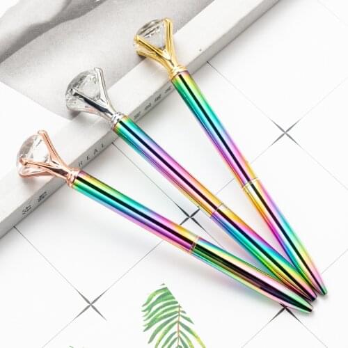 20pcs High QUALITY Ballpoint crystal Pen Round Colored Diamonds Metal Material Beautiful Pen 1.0mm Student Stationery Gift