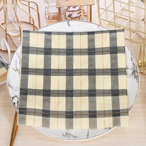 20Pcs/Pack Black Lattice Table Decoupage Paper Napkins Simple Napkin Paper Tissues for Wedding Party Supplies Wholesale