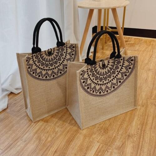 2021 Fashion Women Ethnic Style Handbag Eco Friendly Cotton Linen Big Tote Bag Female Summer Beach Bag Daily Shopping Bags