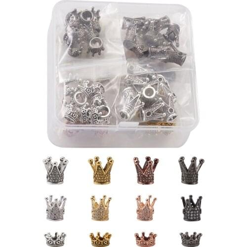 40pcs/box Brass Micro Pave Cubic Zirconia Crown Beads Tibetan Style Bead for jewelry making DIY Bracelet Decor Accessories