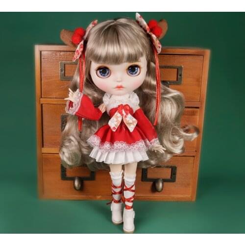 ICY DBS Blyth Doll Accessories 1/6 Doll Clothes Red bow lace skirt with hairpin for 30cm joint body BJD DOLLS girl gift