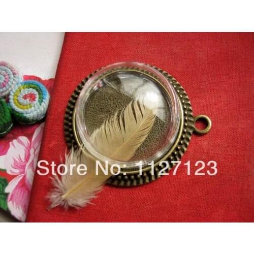 Free shipping!30 Sets Glass semi-globe bottle, 30mm opening necklace pendant set, 30mm diameter antique bronze pendant tray
